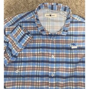 Onward Reserve Shirt Mens Medium Blue Plaid Fishing Wick Long Sleeve Button Down
